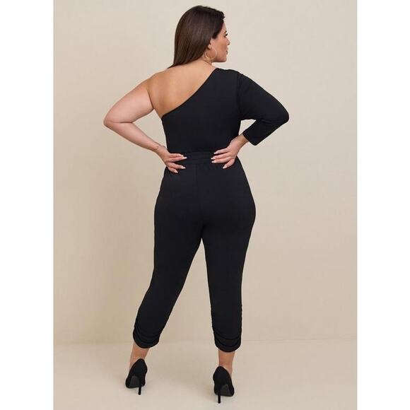 Torrid Womens Jumpsuit Sz 22 Black Studio Knit One Shoulder Ruched NEW - Picture 2 of 8